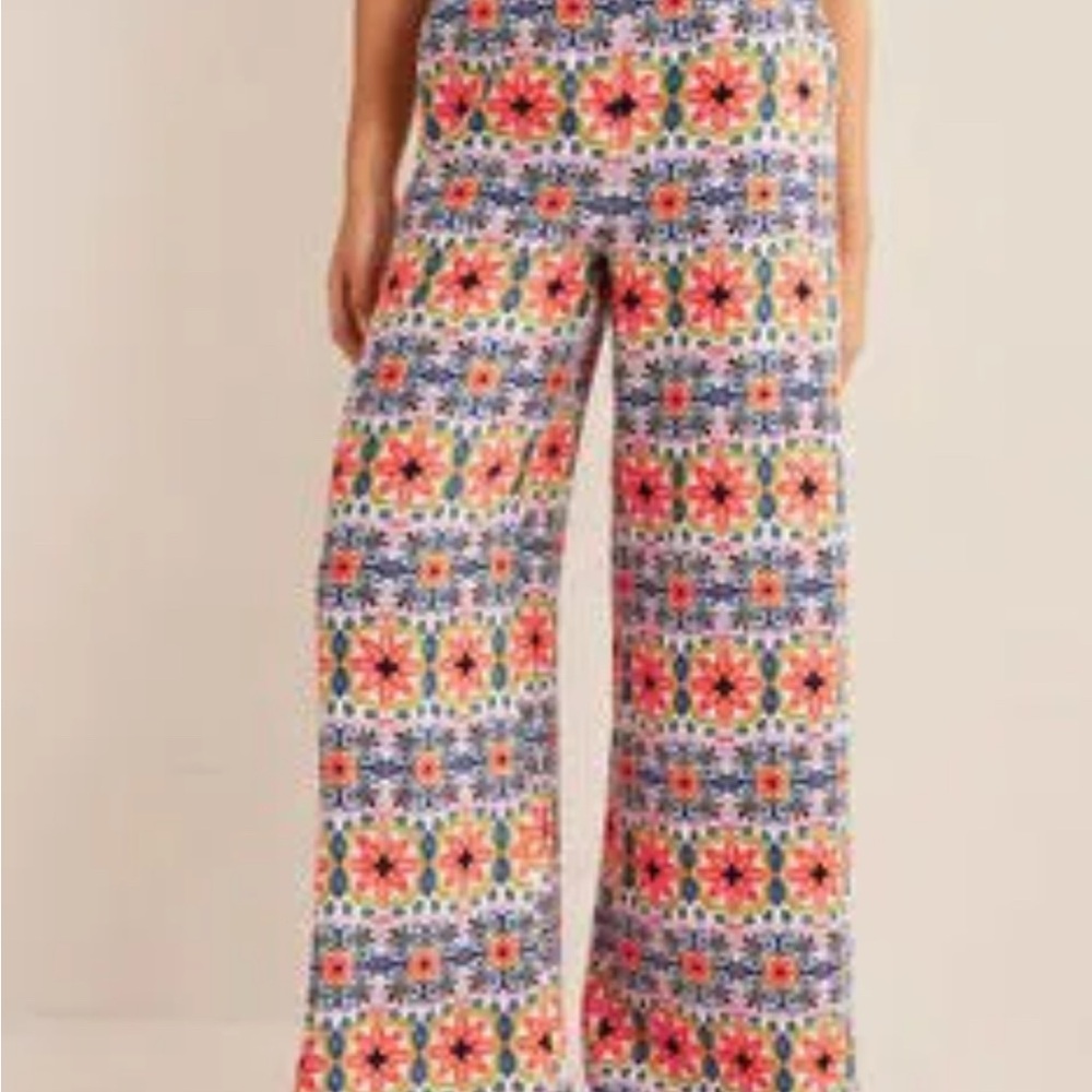 Boden Wide Leg Printed Linen Trouser, Size 6